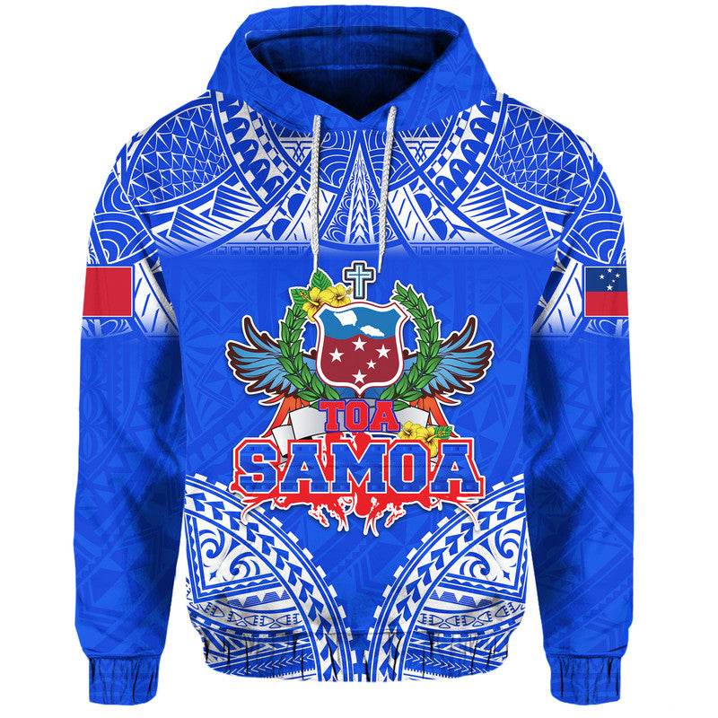 Toa Samoa Polynesian Rugby Hoodie Samoan Flag Blue Color LT9