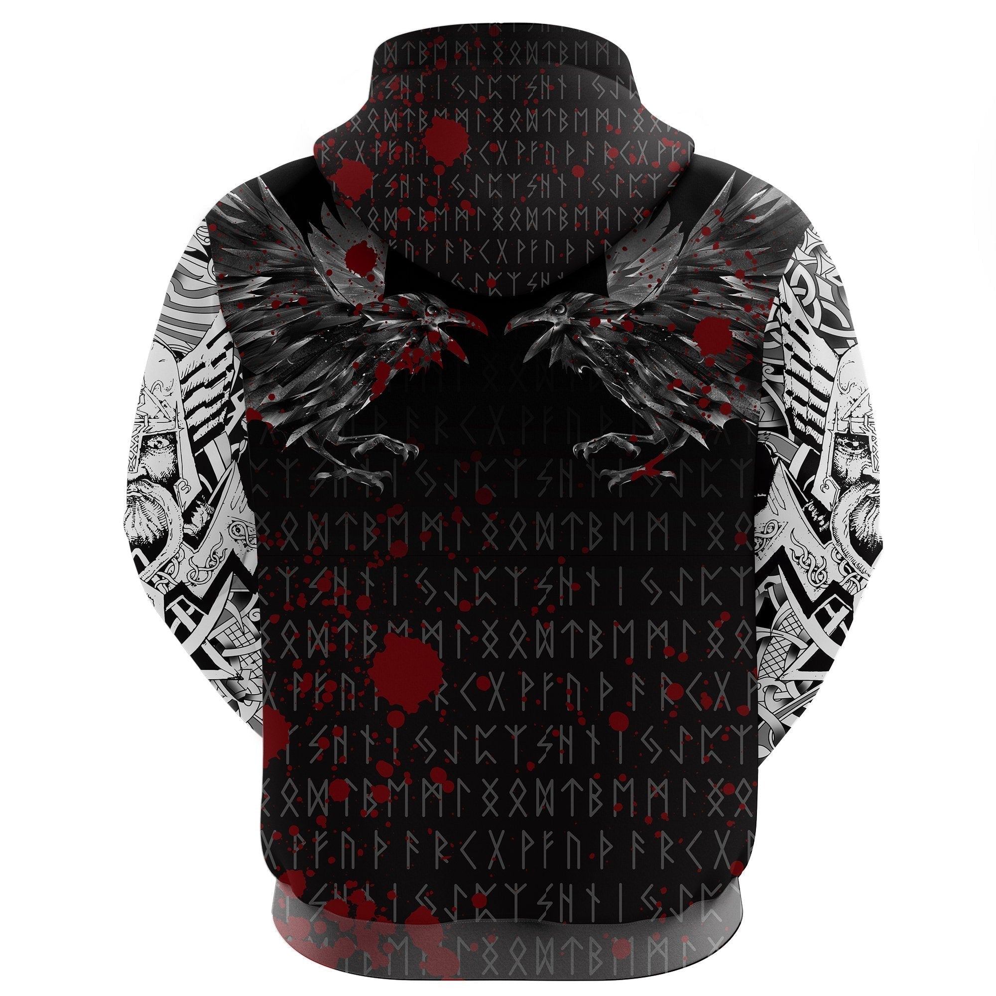 Viking Hoodie Odin Huginn and Muninn Rune Blood RLT12