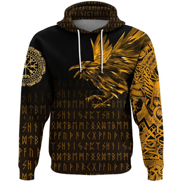 Viking Hoodie The Raven Of Odin Rune, Gold RLT12