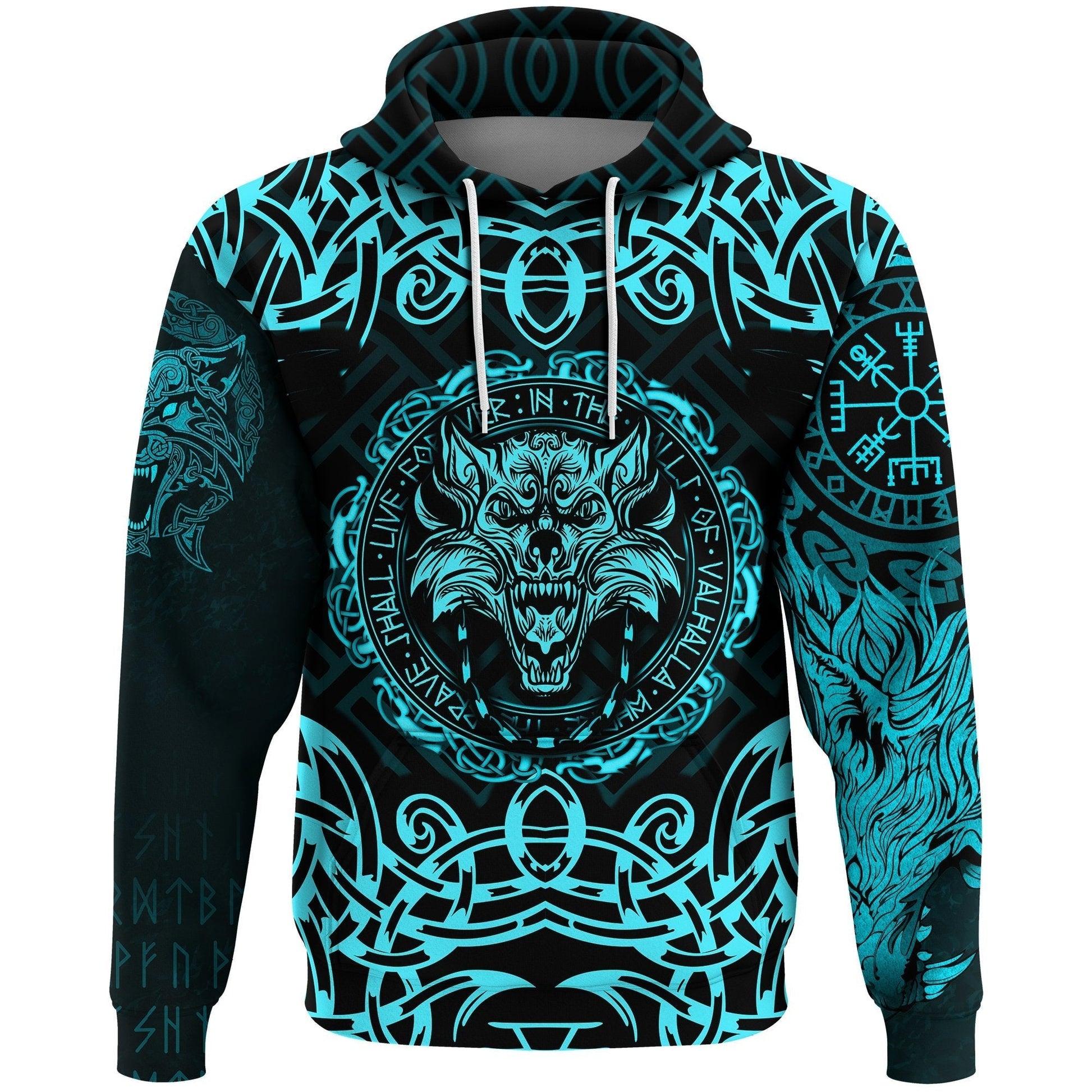 Viking Hoodie Fenrir Viking Cyan 3D RLT12