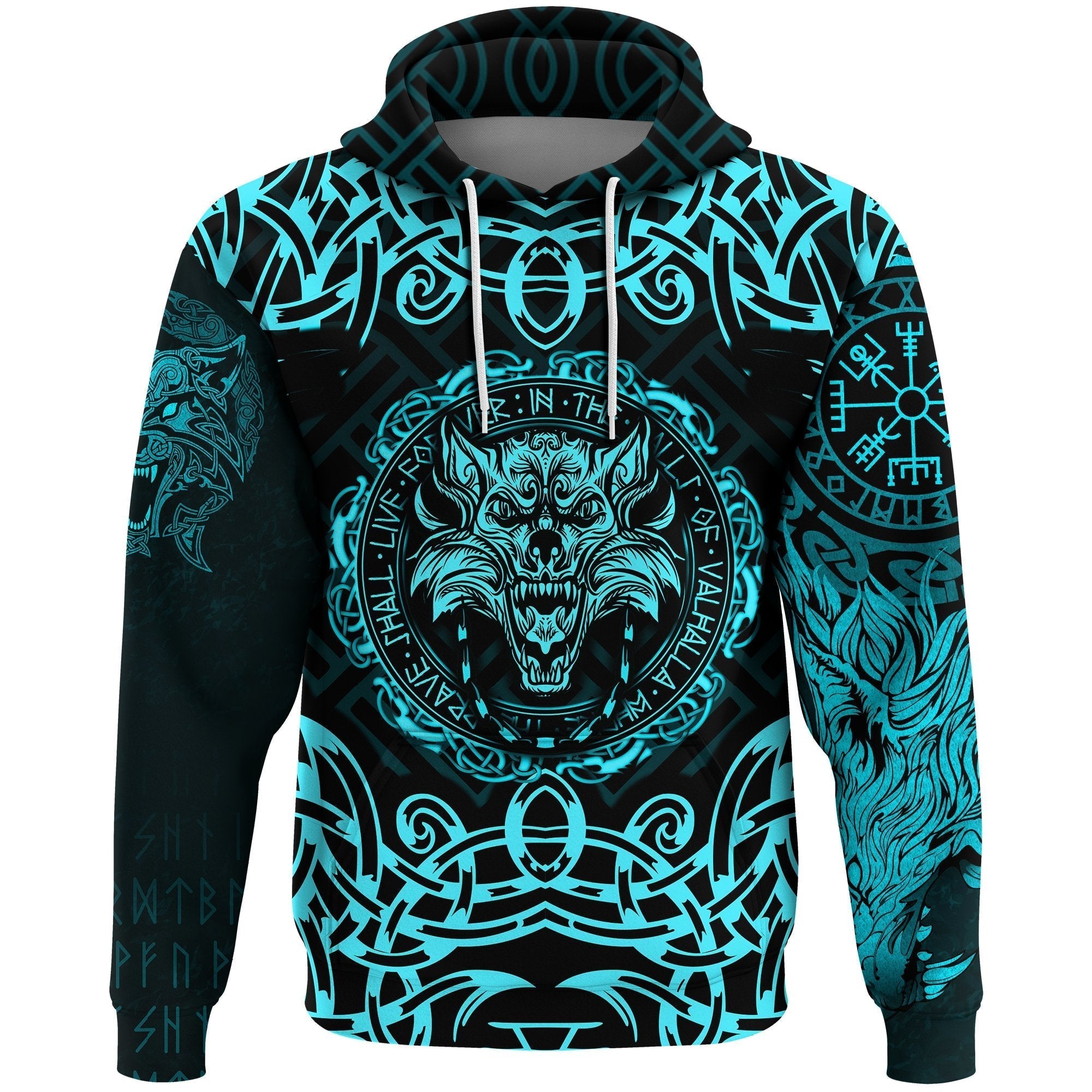 Viking Hoodie Fenrir Viking Cyan 3D RLT12