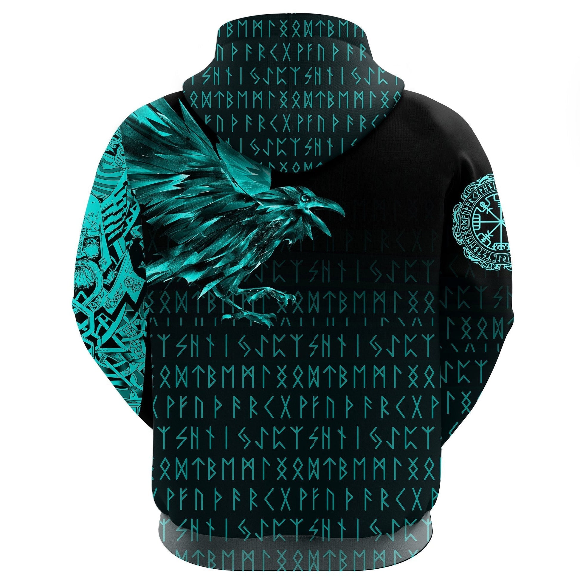 Viking Hoodie The Raven Of Odin Rune Cyan RLT12