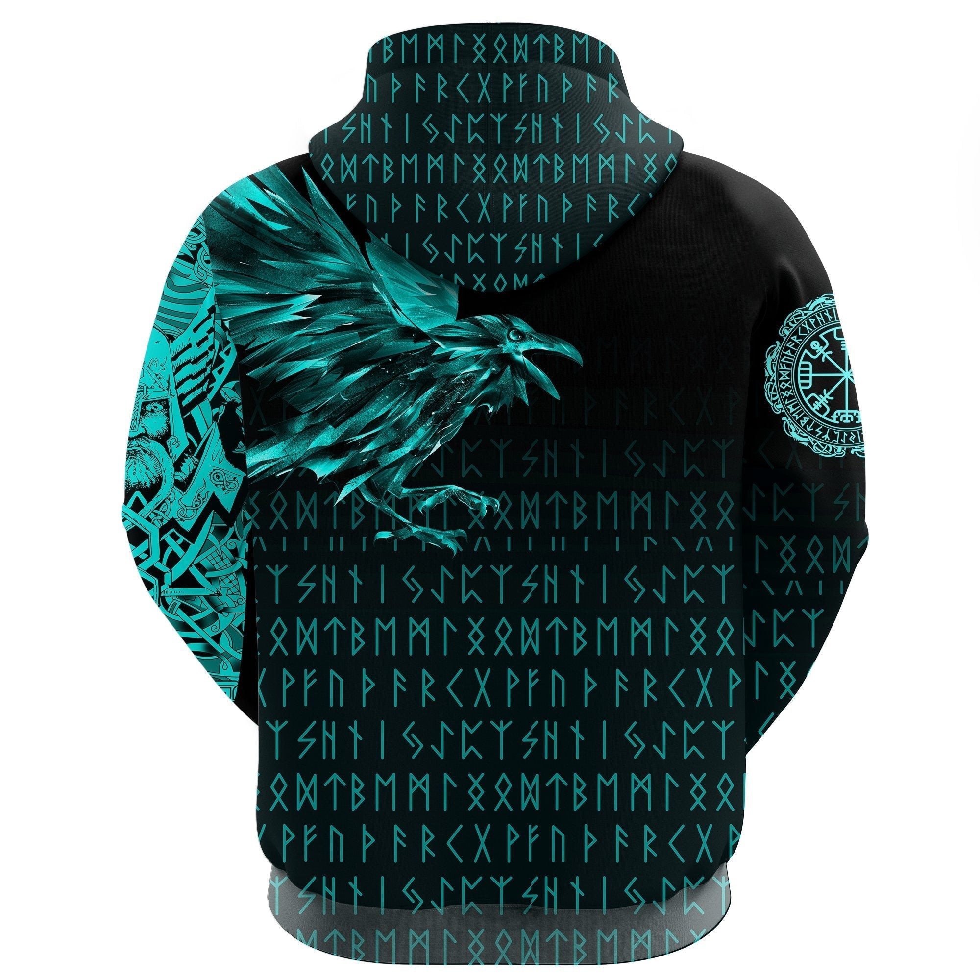 Viking Hoodie The Raven Of Odin Rune Cyan RLT12