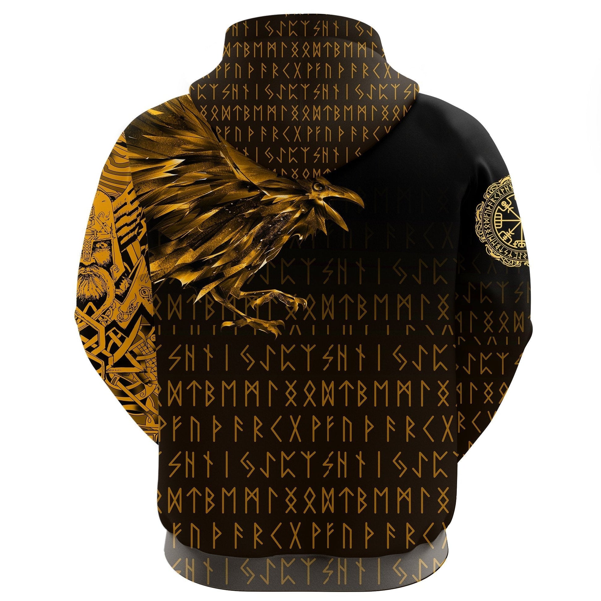 Viking Hoodie The Raven Of Odin Rune, Gold RLT12