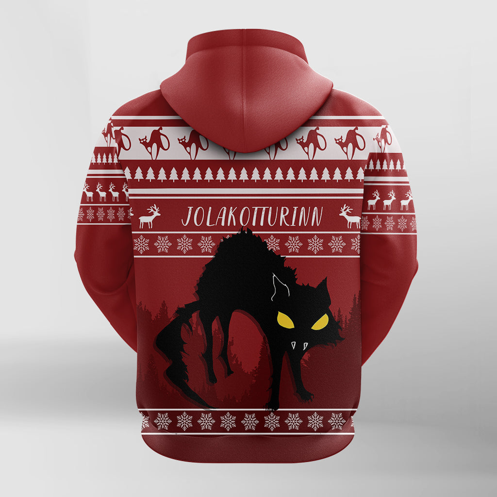 Jolakotturinn Iceland Yule Cat With Christmas Pattern Hoodie LT7