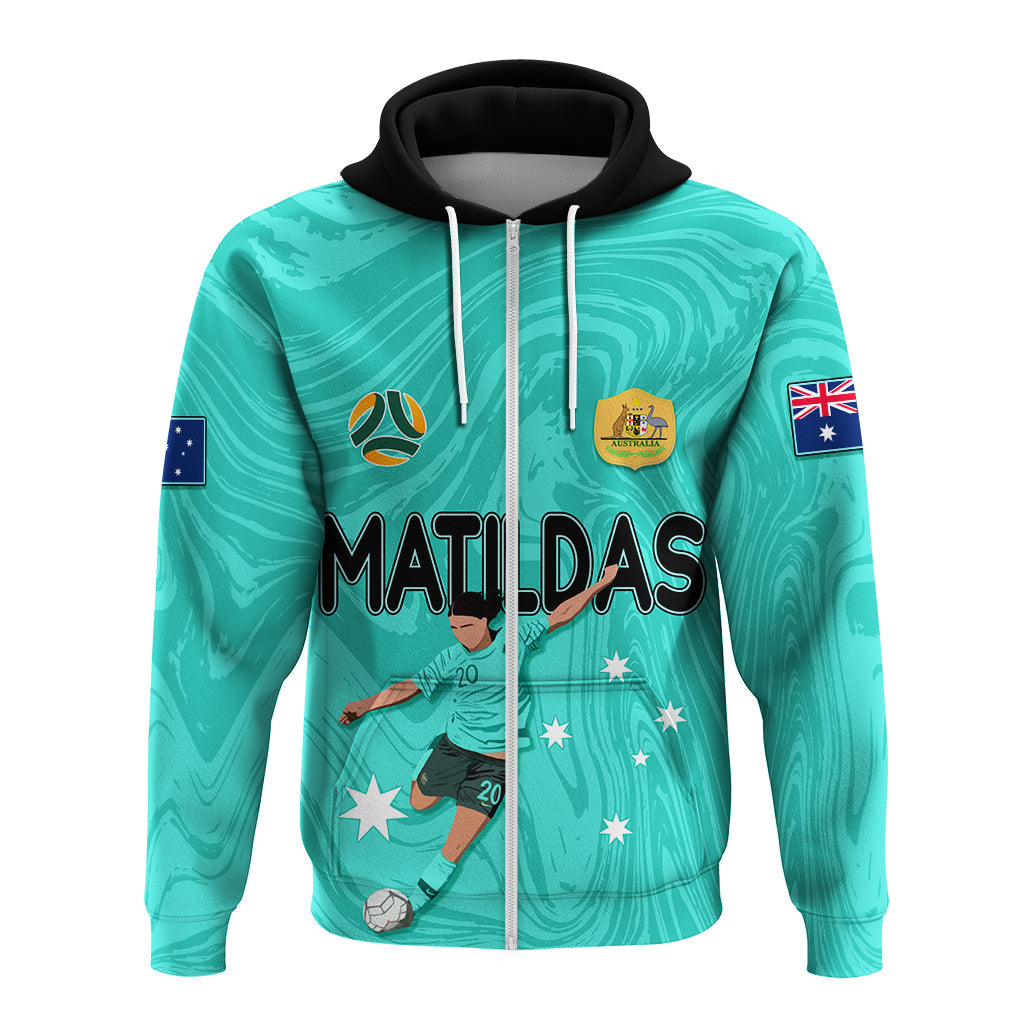 Personalised Aussie Matildas Hoodie 2024 Sam Kerr World Cup Marble Patterns - Turquoise LT7