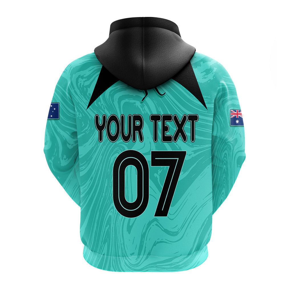 Personalised Aussie Matildas Hoodie 2024 Sam Kerr World Cup Marble Patterns - Turquoise LT7