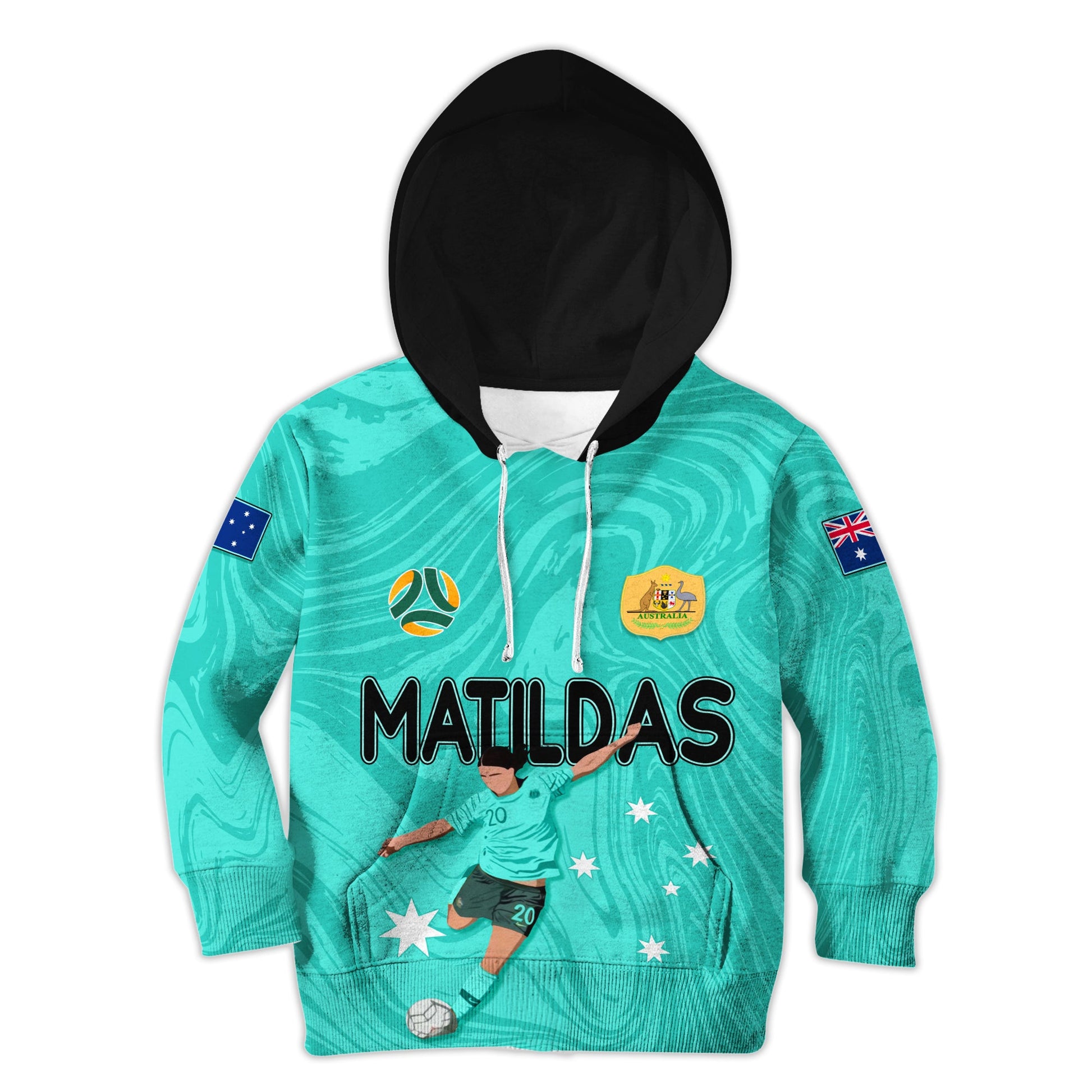 Personalised Aussie Matildas Hoodie 2024 Sam Kerr World Cup Marble Patterns - Turquoise LT7