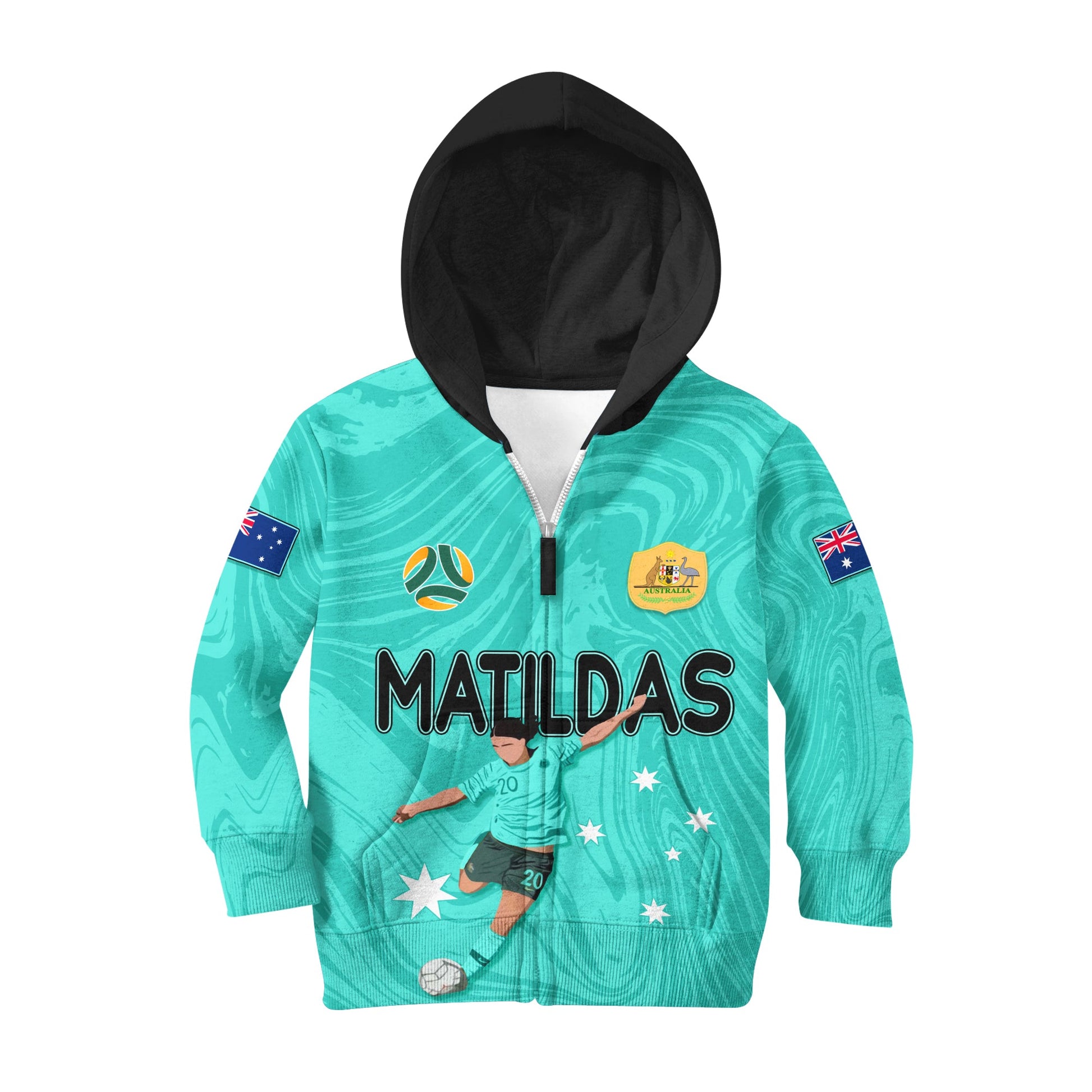 Personalised Aussie Matildas Hoodie 2024 Sam Kerr World Cup Marble Patterns - Turquoise LT7