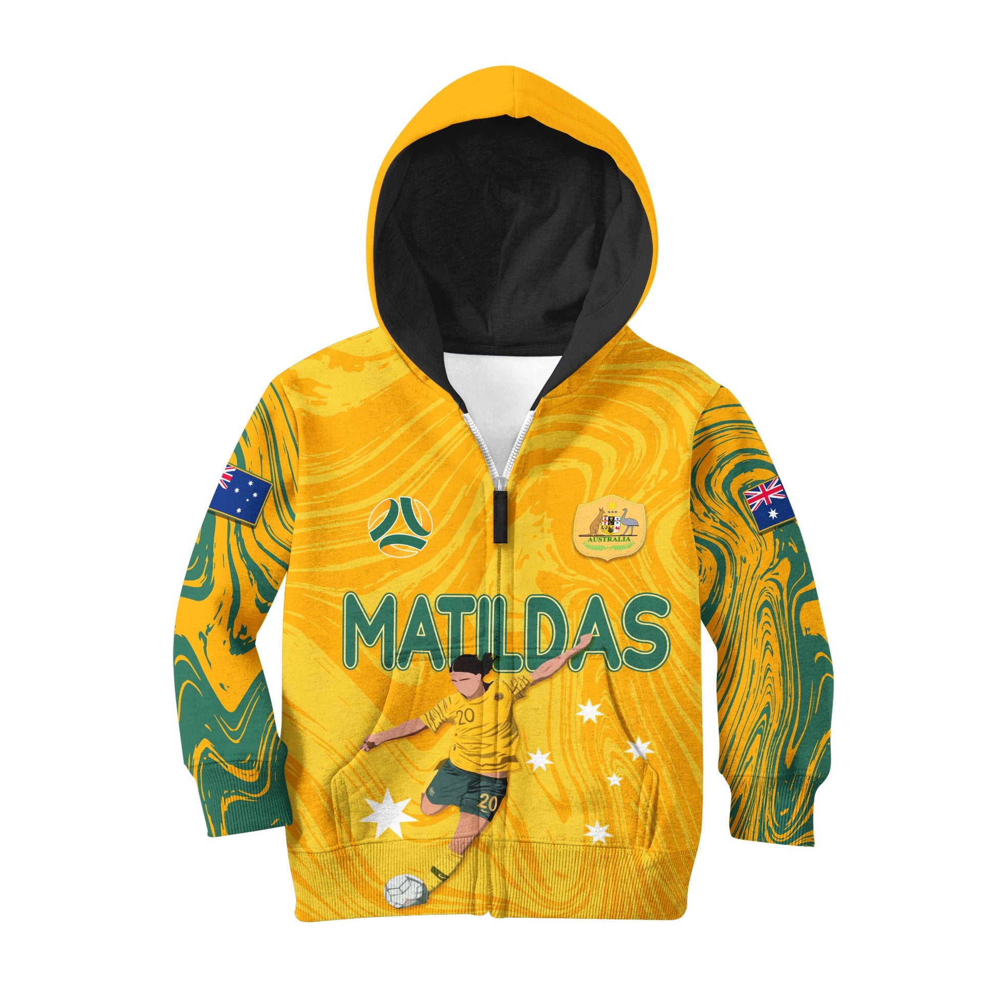 Personalised Aussie Matildas Hoodie 2024 Sam Kerr World Cup Marble Patterns LT7