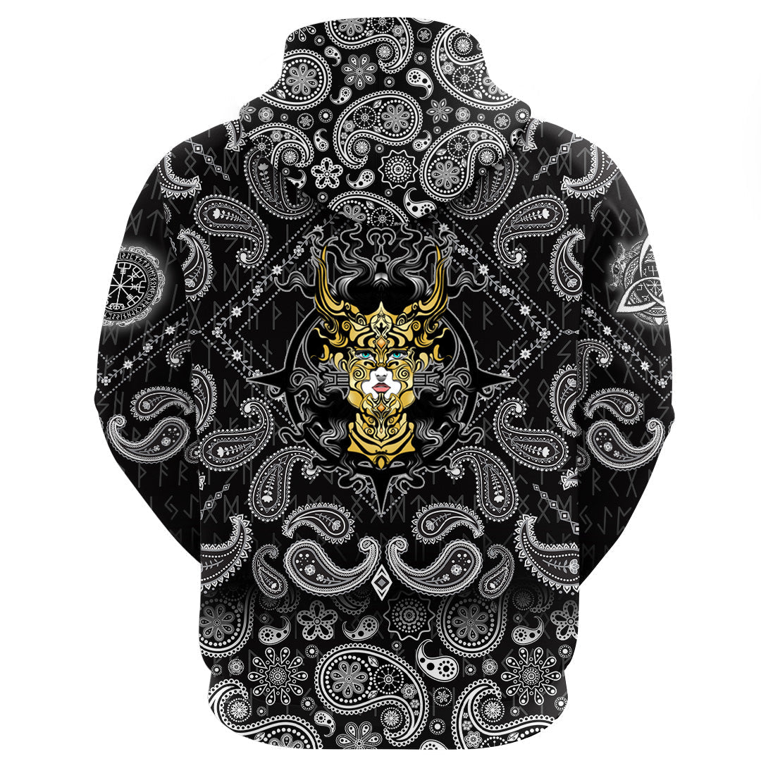 Viking Hoodie Long haired Valkyrie In Beautiful Helmet with Bandana Paisley Style RLT12