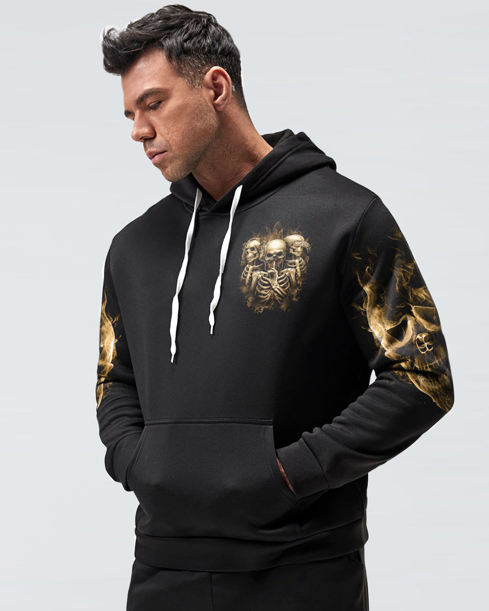 Mens Skull Hoodie Stuck Between IDK IDC And IDGAF