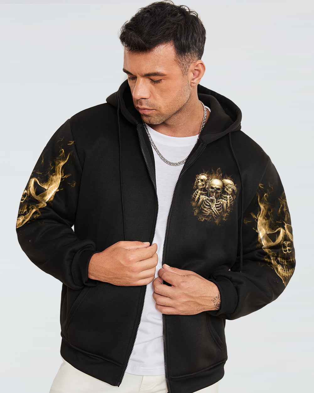 Mens Skull Hoodie Stuck Between IDK IDC And IDGAF