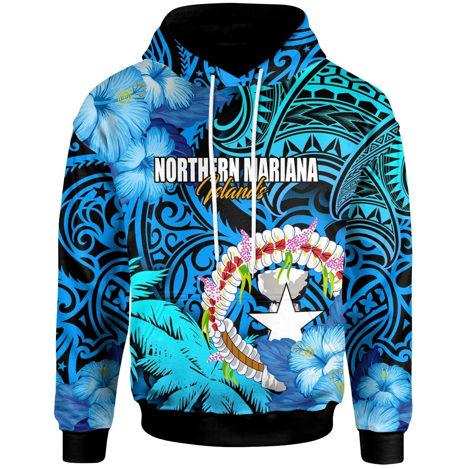 Northern Mariana Islands Hoodie CNMI Polynesian Culture with Hibicus Tropical Flower LT10