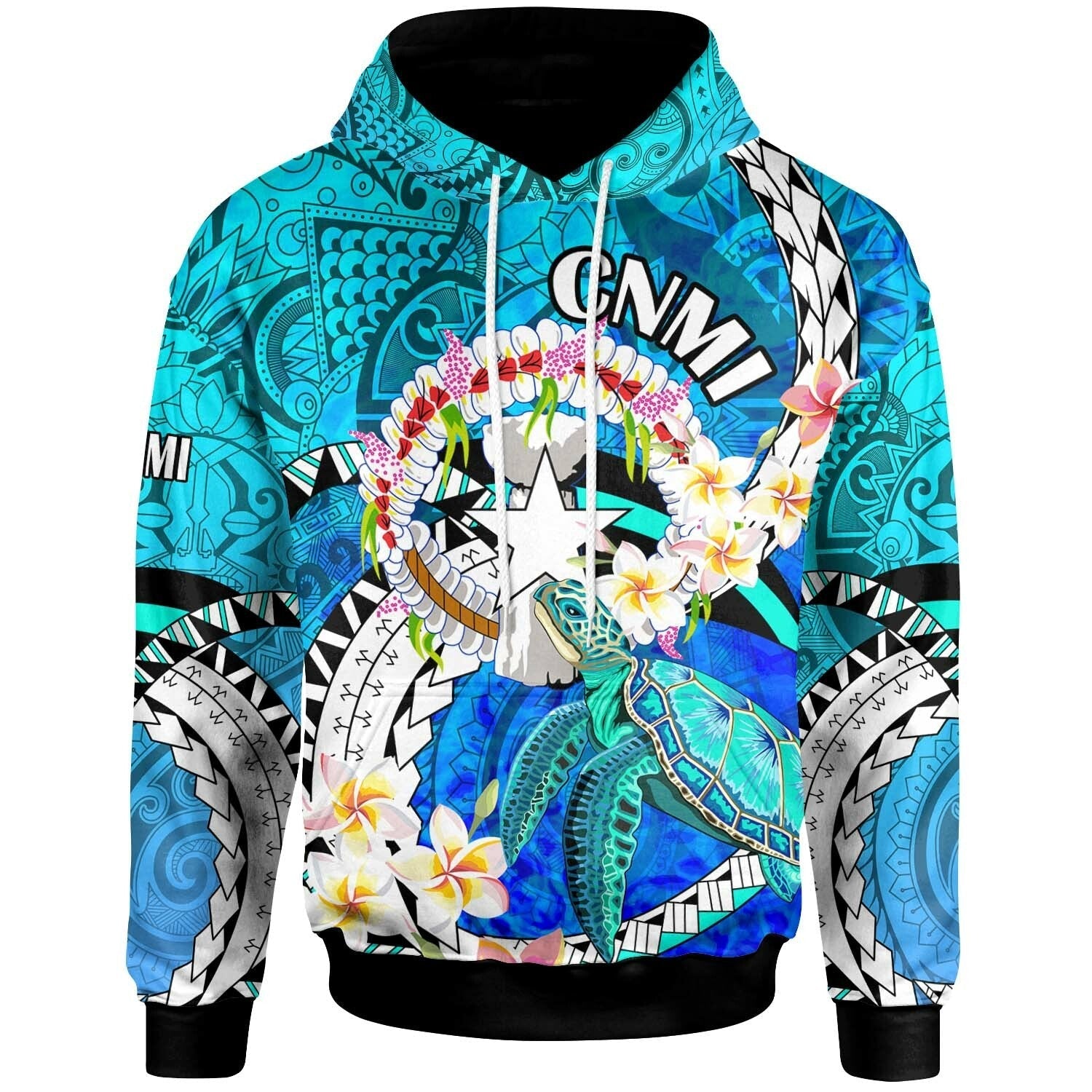 Northern Mariana Islands Hoodie CNMI Polynesian Culture with Turtle and Plumeria Hoodie LT10