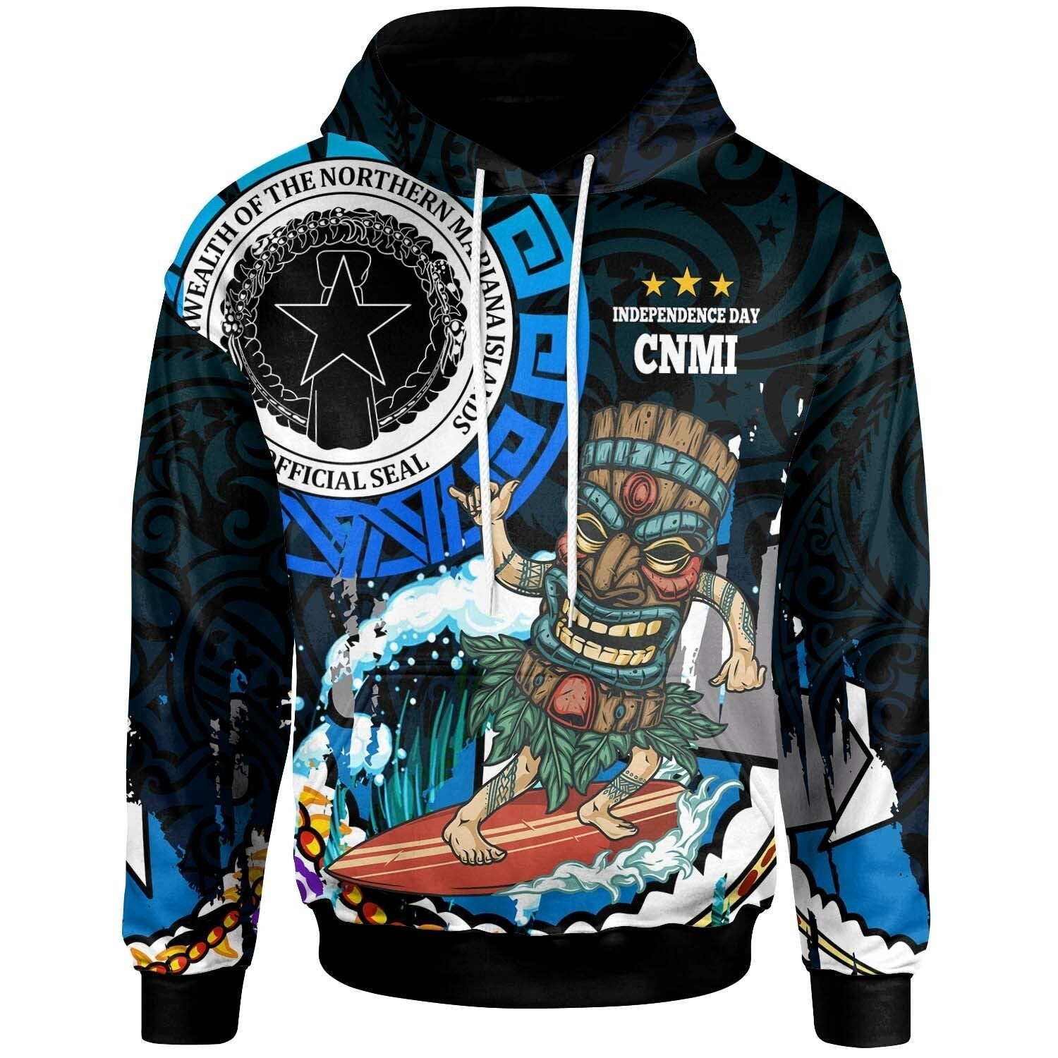 Northern Mariana Islands Hoodie CNMI Polynesian Culture with Tiki Surf Style LT10