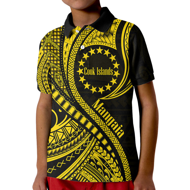 Mangaia Cook Islands Polo Shirt Gold Polynesian Wave Style LT9