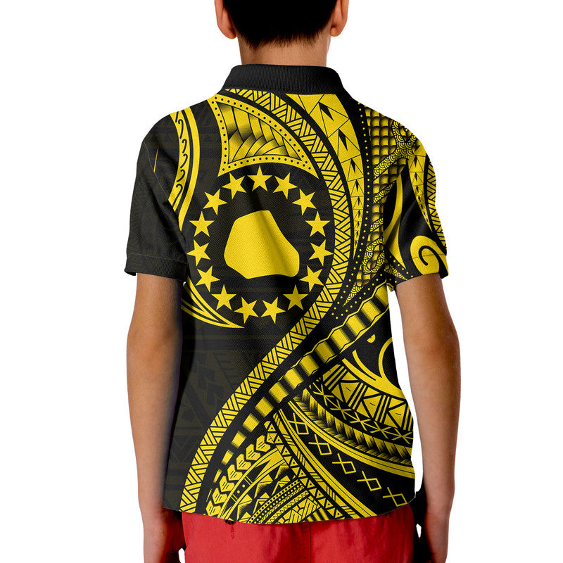 Mangaia Cook Islands Polo Shirt Gold Polynesian Wave Style LT9