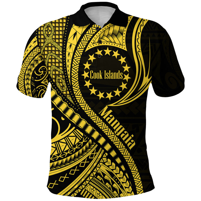 Mangaia Cook Islands Polo Shirt Gold Polynesian Wave Style LT9