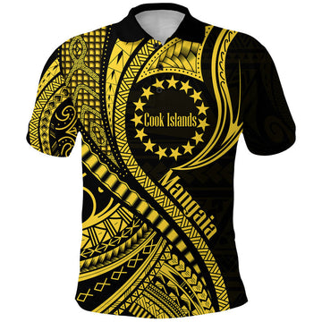 Mangaia Cook Islands Polo Shirt Gold Polynesian Wave Style LT9