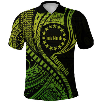 Mangaia Cook Islands Polo Shirt Green Polynesian Wave Style LT9
