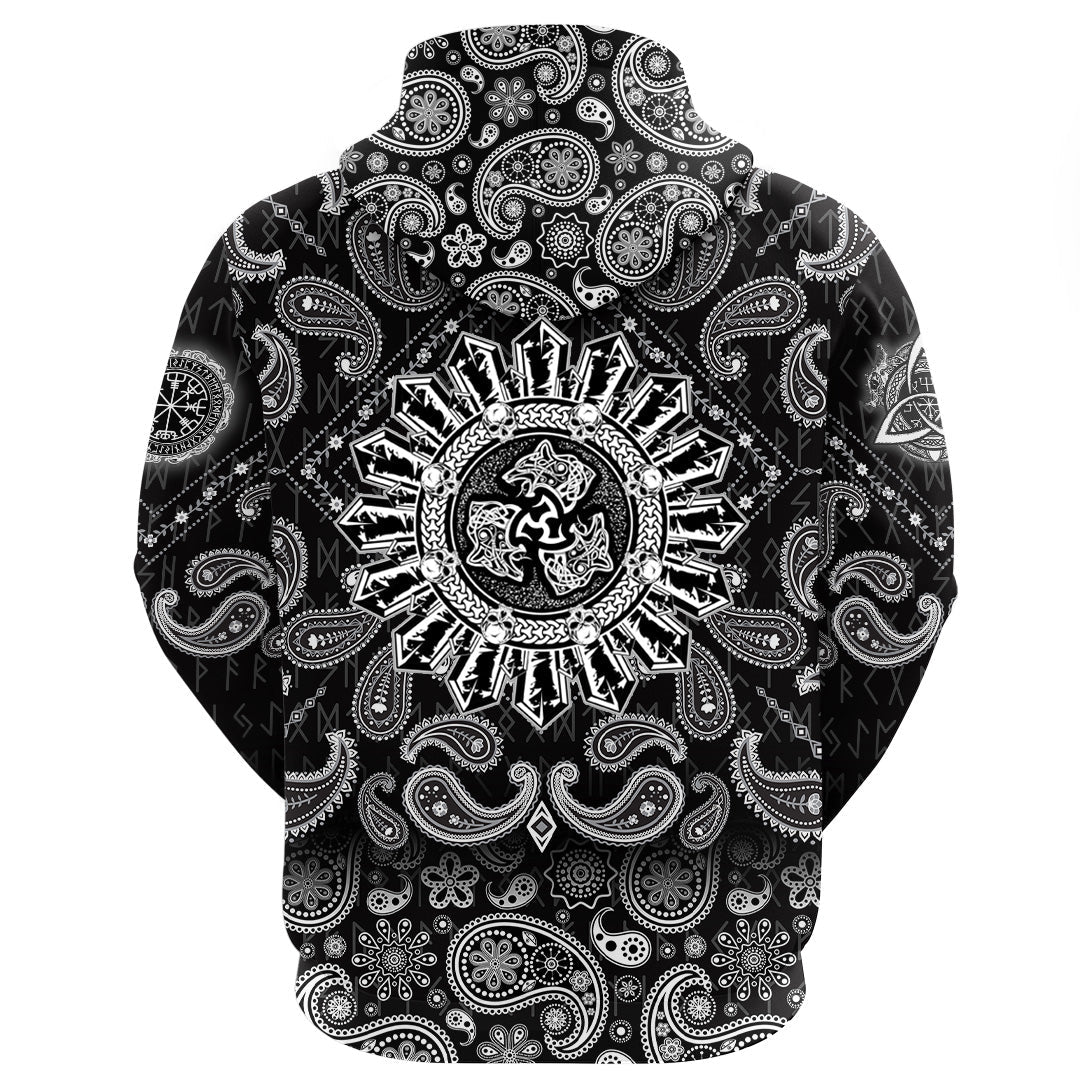 Viking Hoodie Norse Wolf Tribal with Bandana Paisley Style RLT12