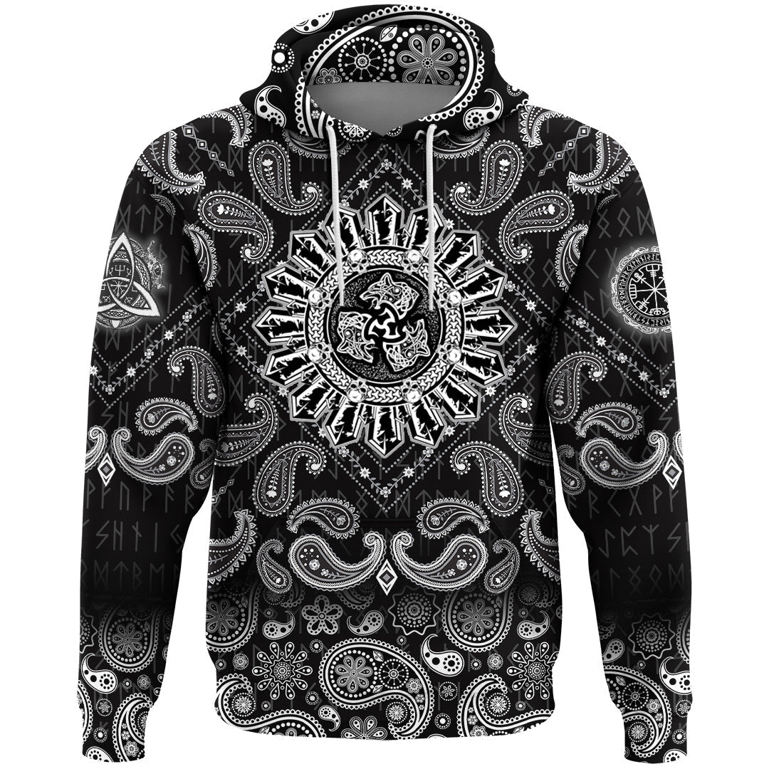 Viking Hoodie Norse Wolf Tribal with Bandana Paisley Style RLT12