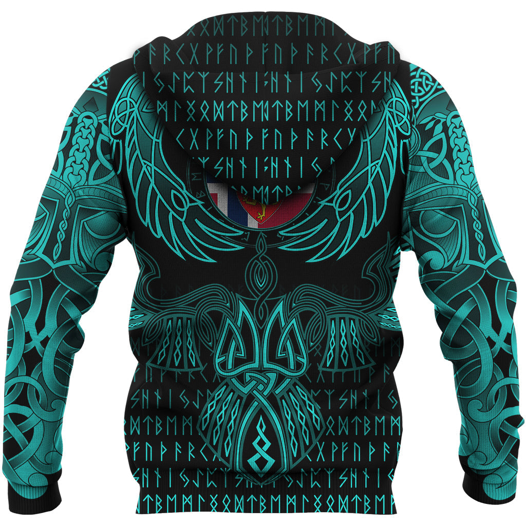 Viking Norway Hoodie Valknut of Odin Cyan RLT12