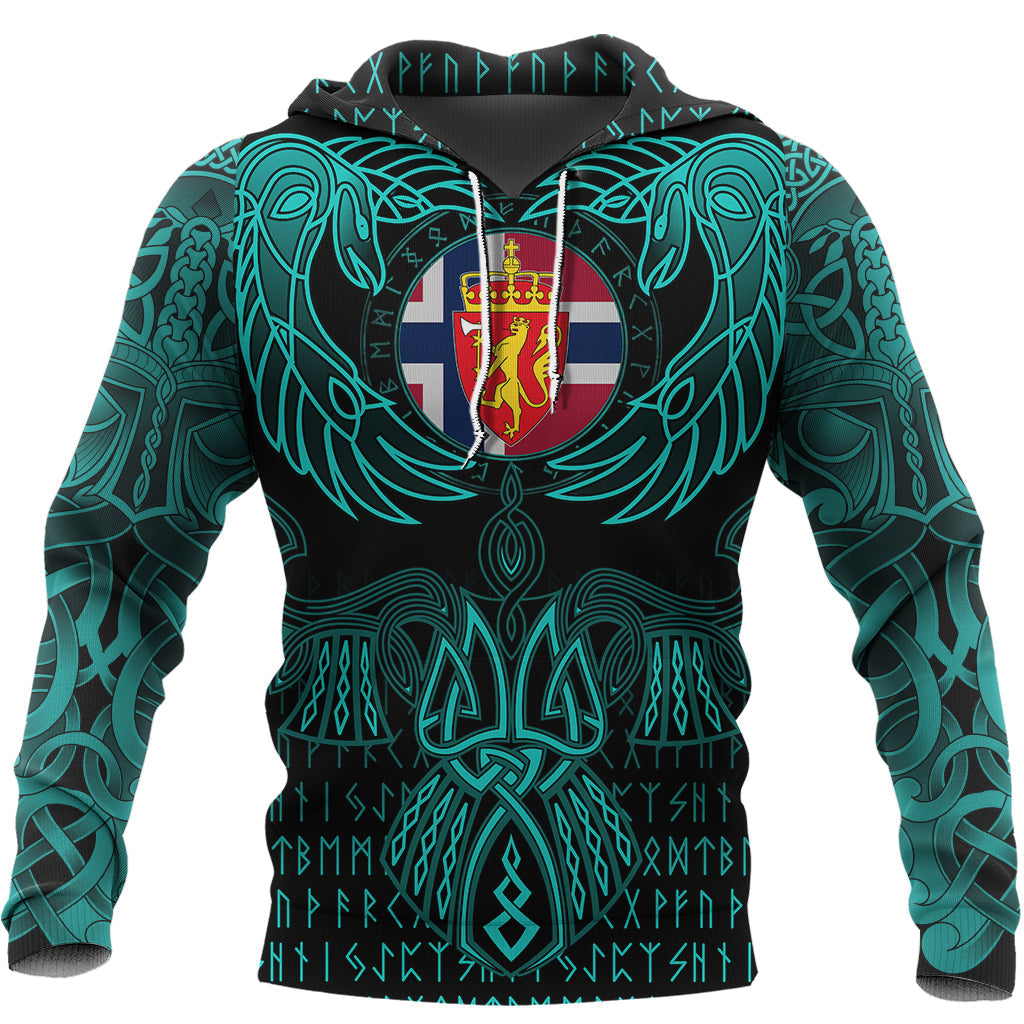 Viking Norway Hoodie Valknut of Odin Cyan RLT12