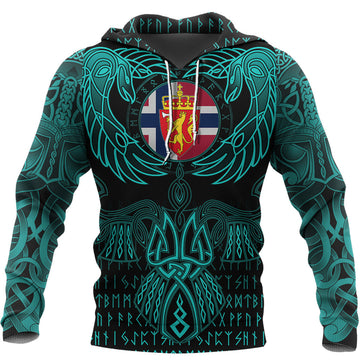 Viking Norway Hoodie Valknut of Odin Cyan RLT12