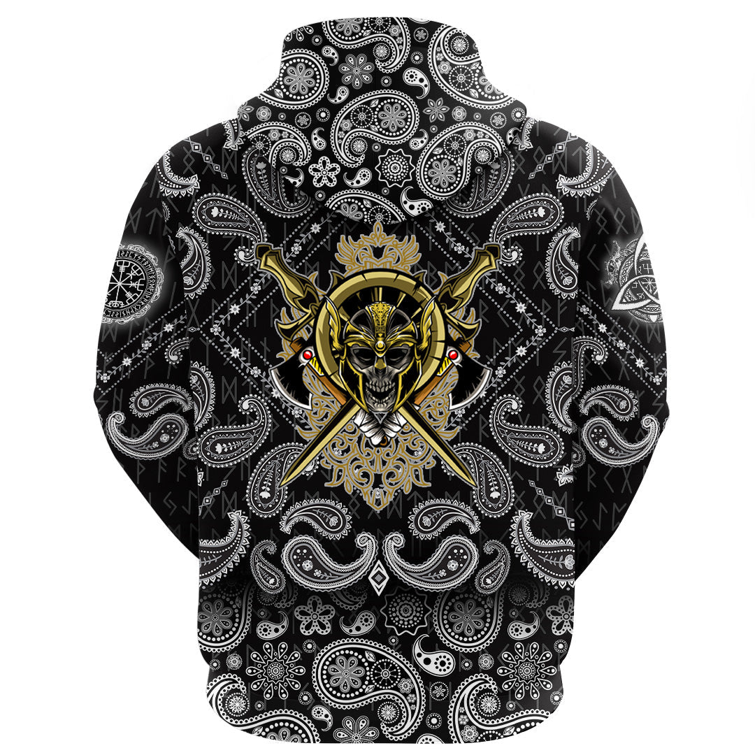 Viking Hoodie Odin Skull With Weapon with Bandana Paisley Style RLT12