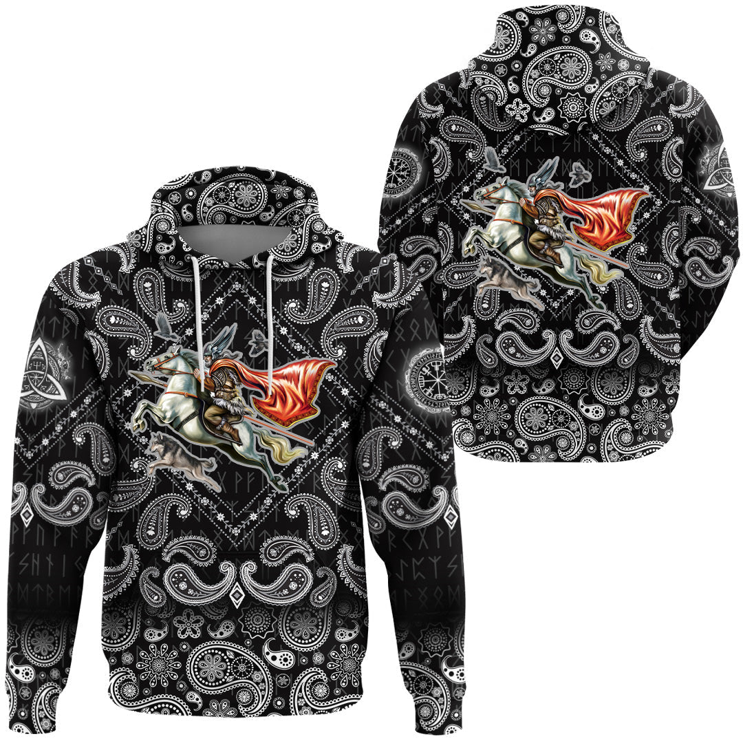 Viking Hoodie Odin with Bandana Paisley Style RLT12