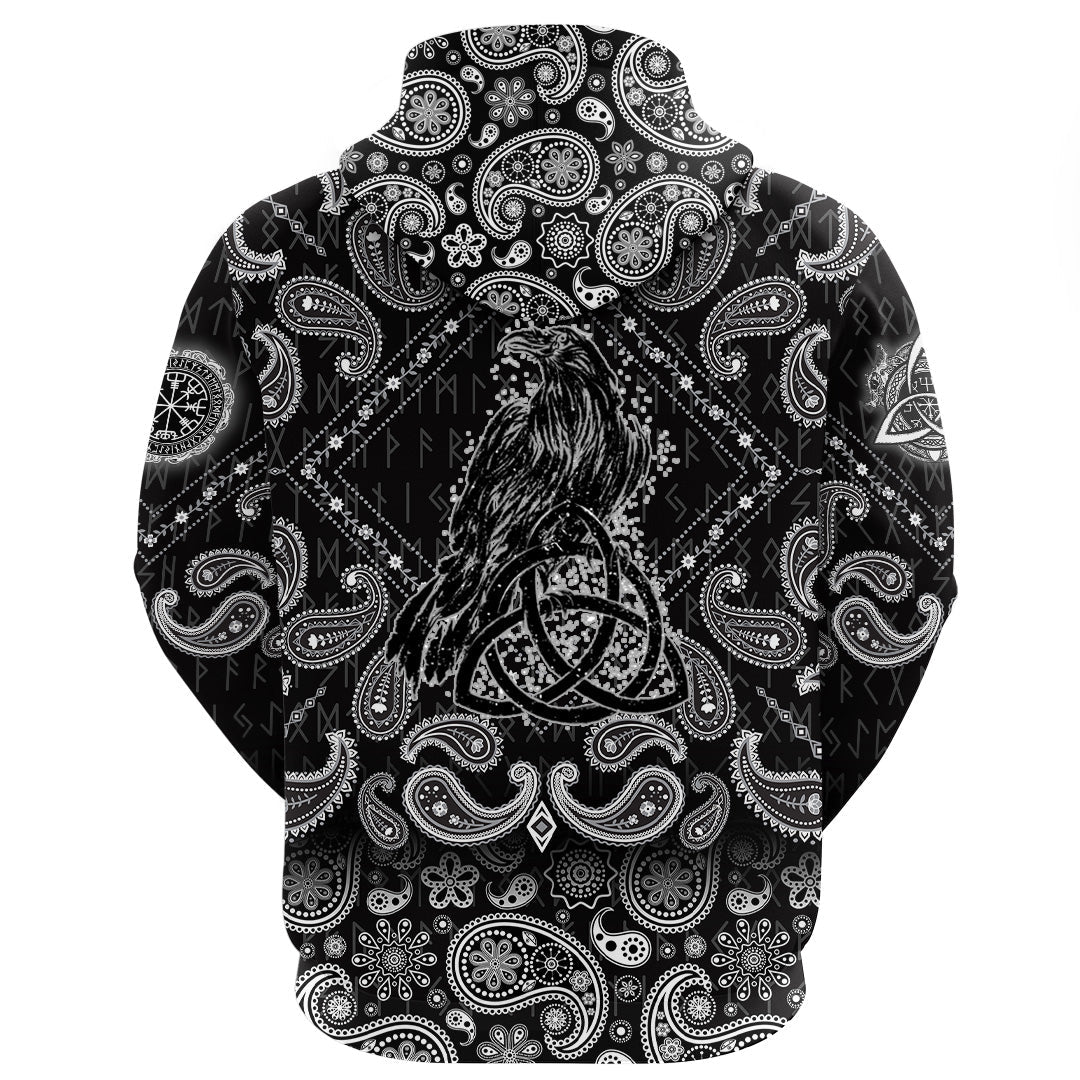 Viking Hoodie Odins Celtic Raven with Bandana Paisley Style RLT12