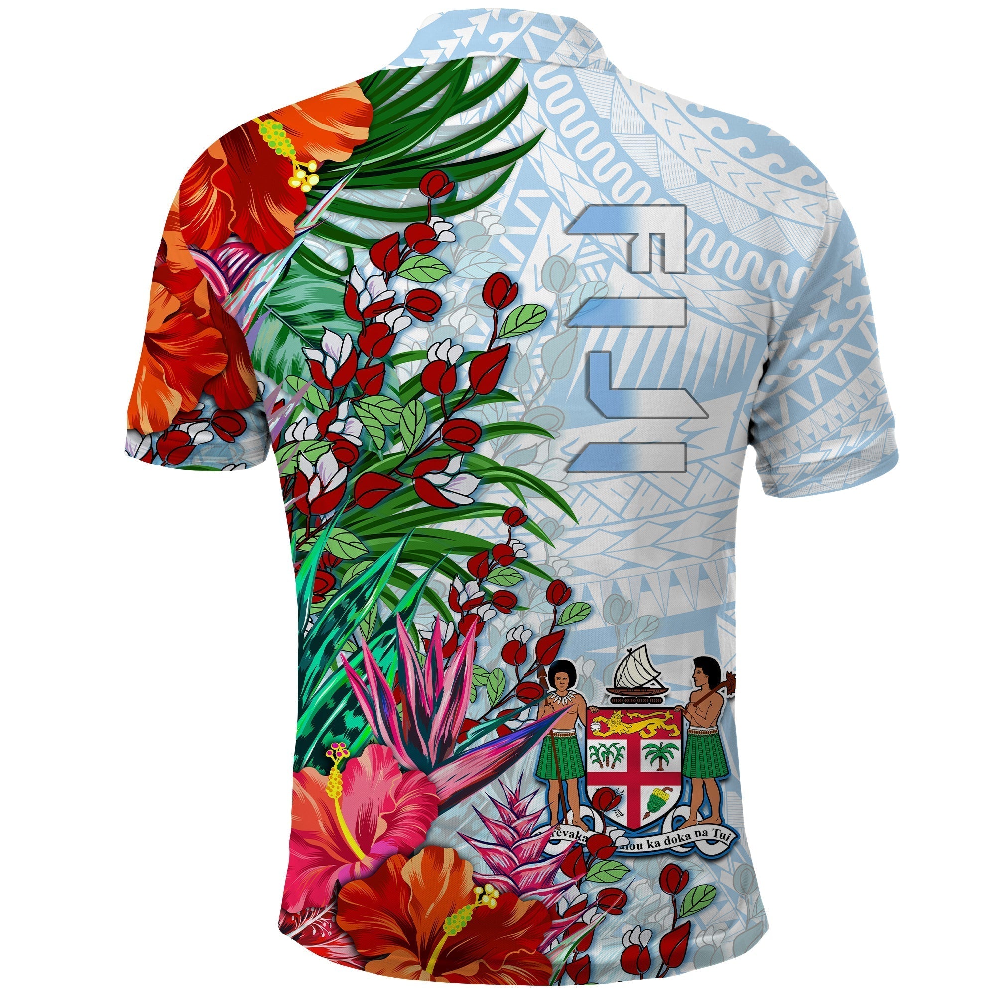 Fiji Polo Shirt Proud Fijian Tapa mix Tagimoucia Flowers LT13