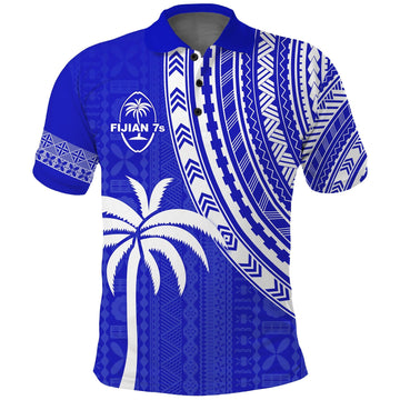 Fiji Rugby Sevens Polo Shirt Fijian 7s Tapa Polynesian Blue Ver.02 LT13
