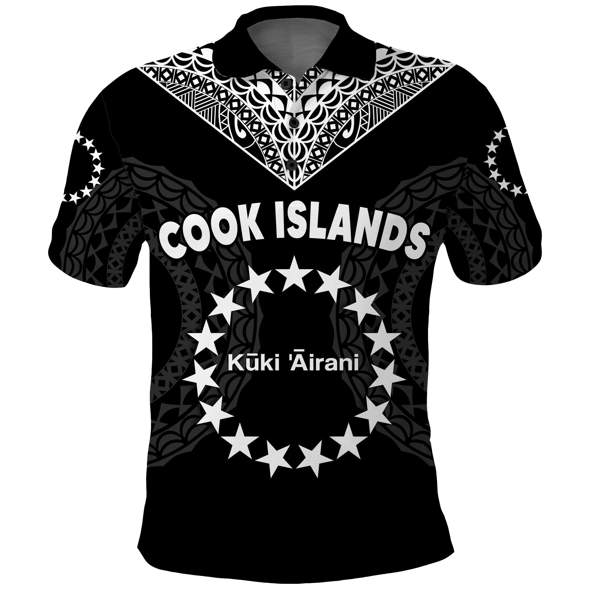 Custom Islands Polo Shirt Circle Pattern Mix Sea Turtle Black Version LT14