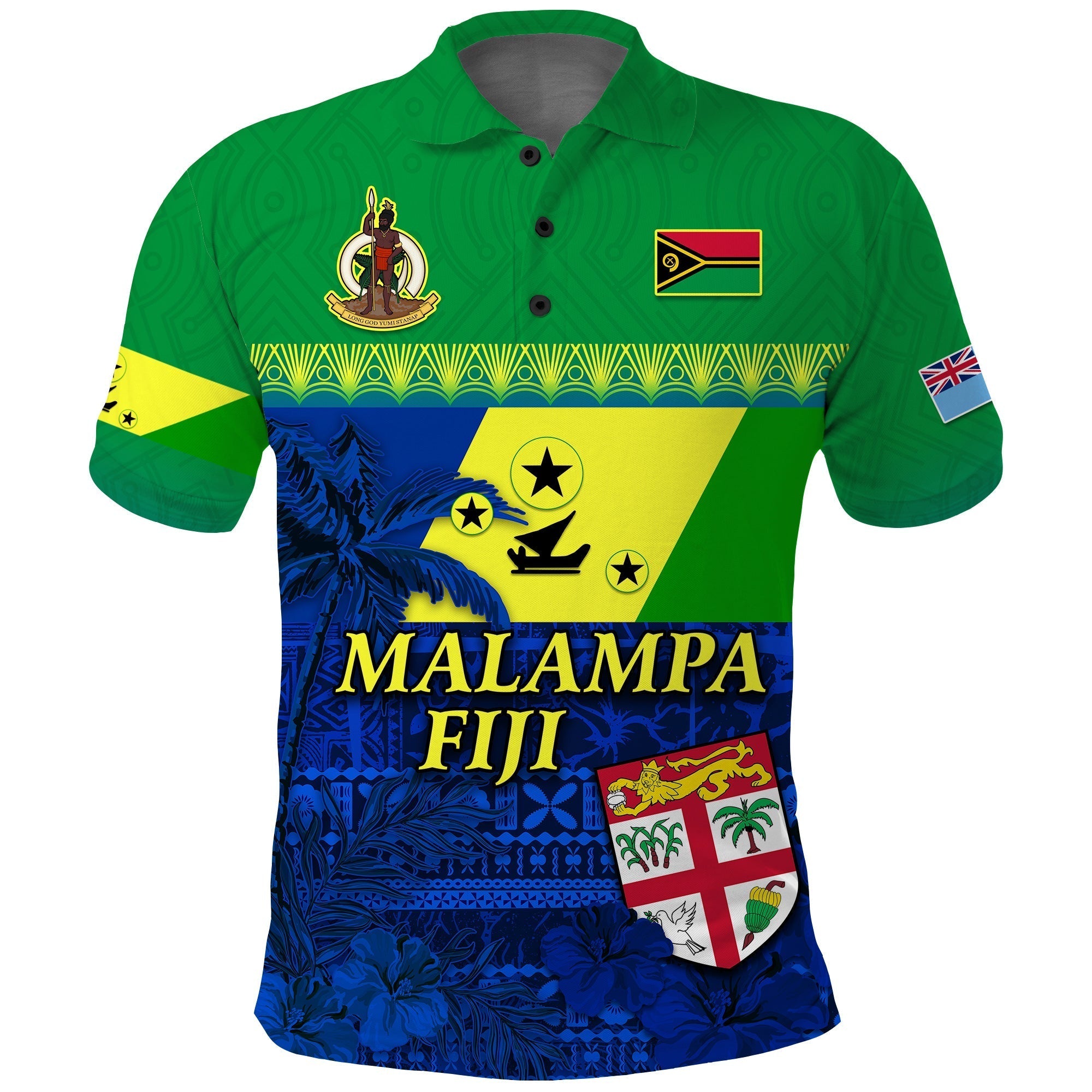 Malampa Fiji Day Polo Shirt Vanuatu Polynesia mix Flowers LT13