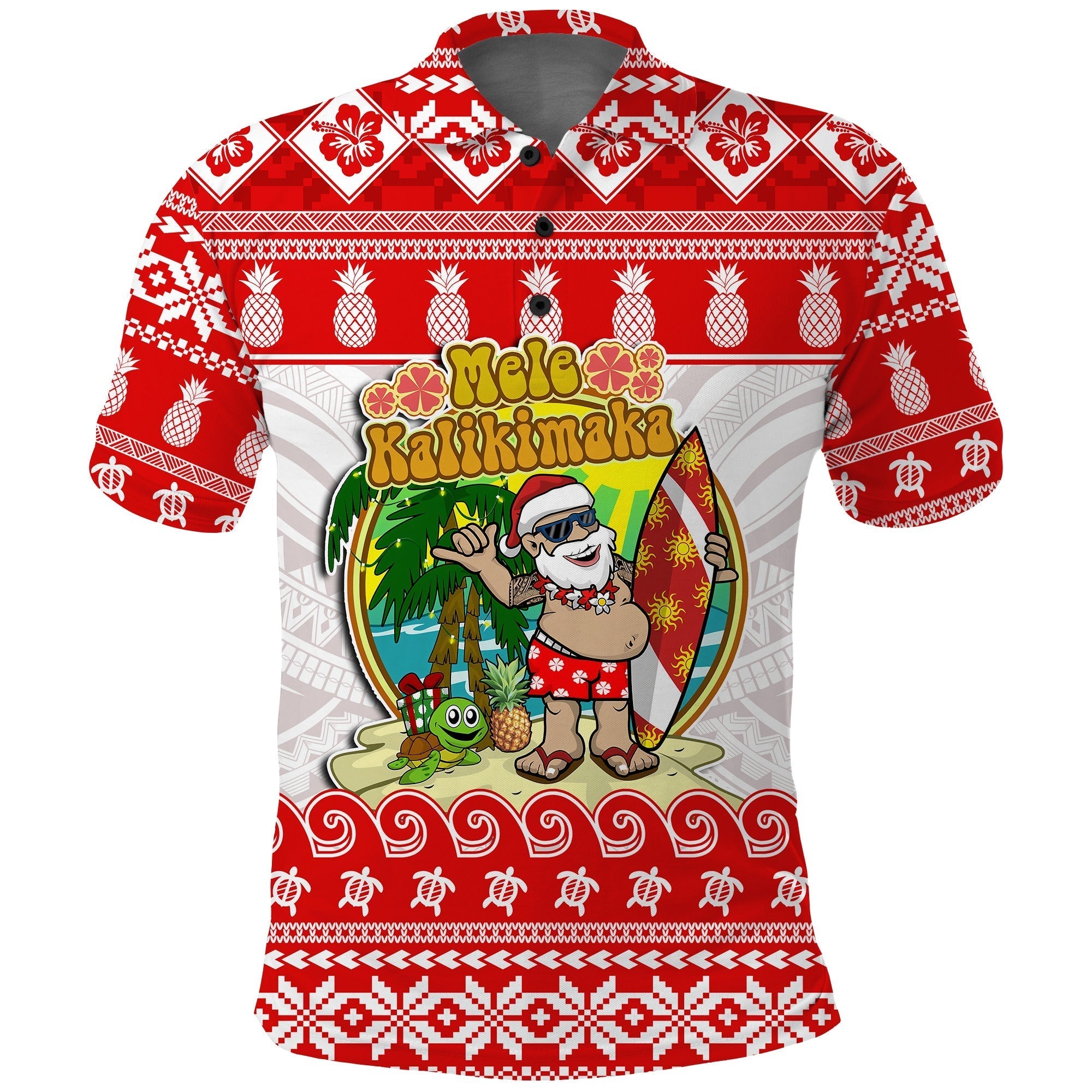Custom Christmas Hawaii Polo Shirt Kanaka Polynesian Santa Claus Mele Kalikimaka LT14