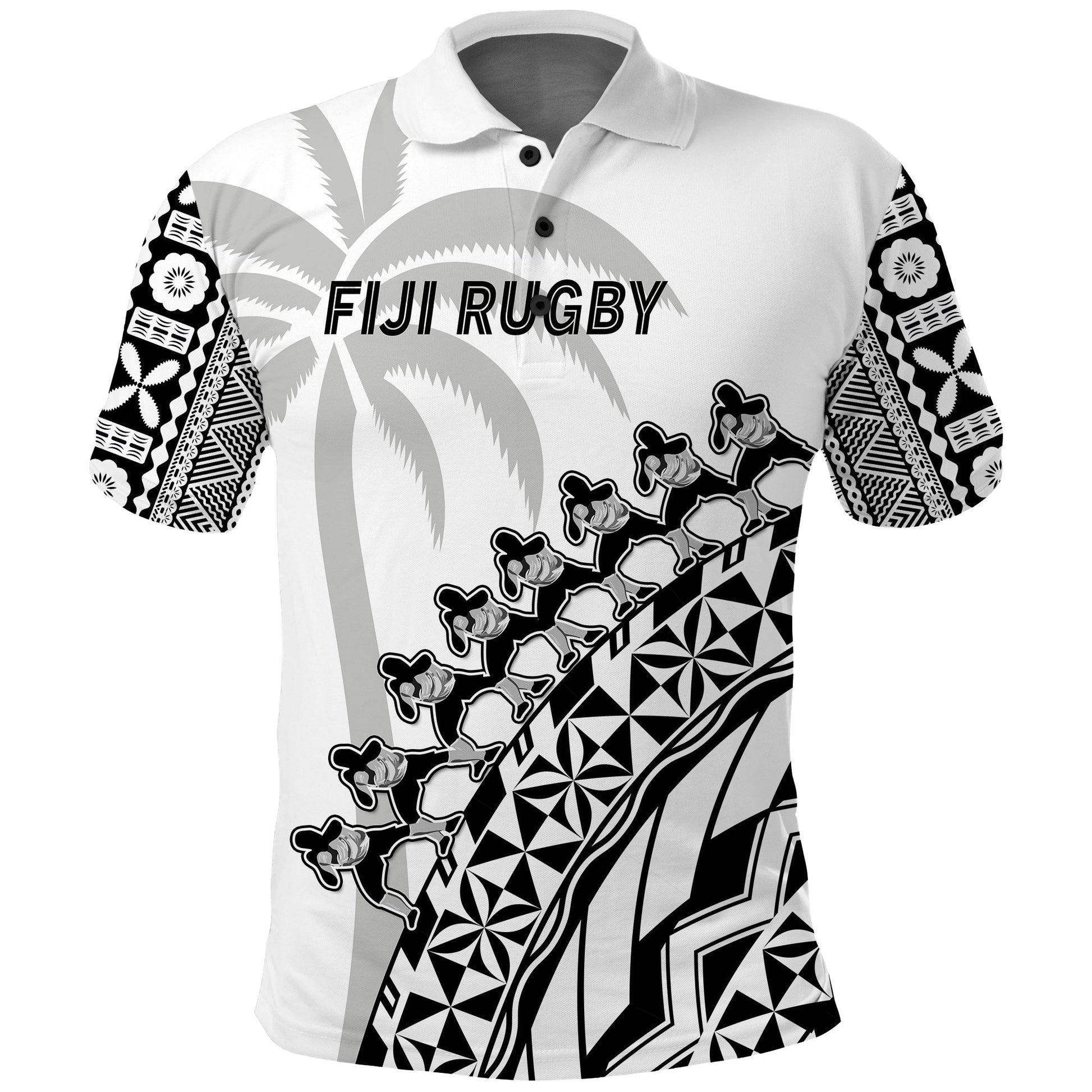 Custom Text And Number Fiji Rugby Polo Shirt Fijian Cibi Dance Tapa Pattern White LT14