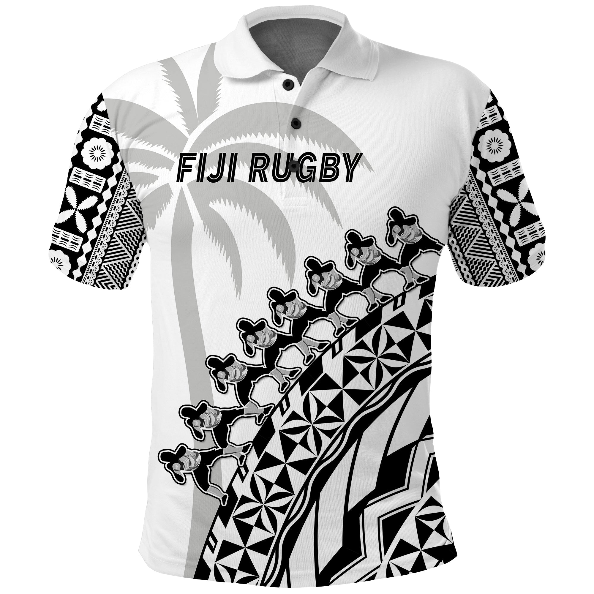 Custom Text And Number Fiji Rugby Polo Shirt Fijian Cibi Dance Tapa Pattern White LT14