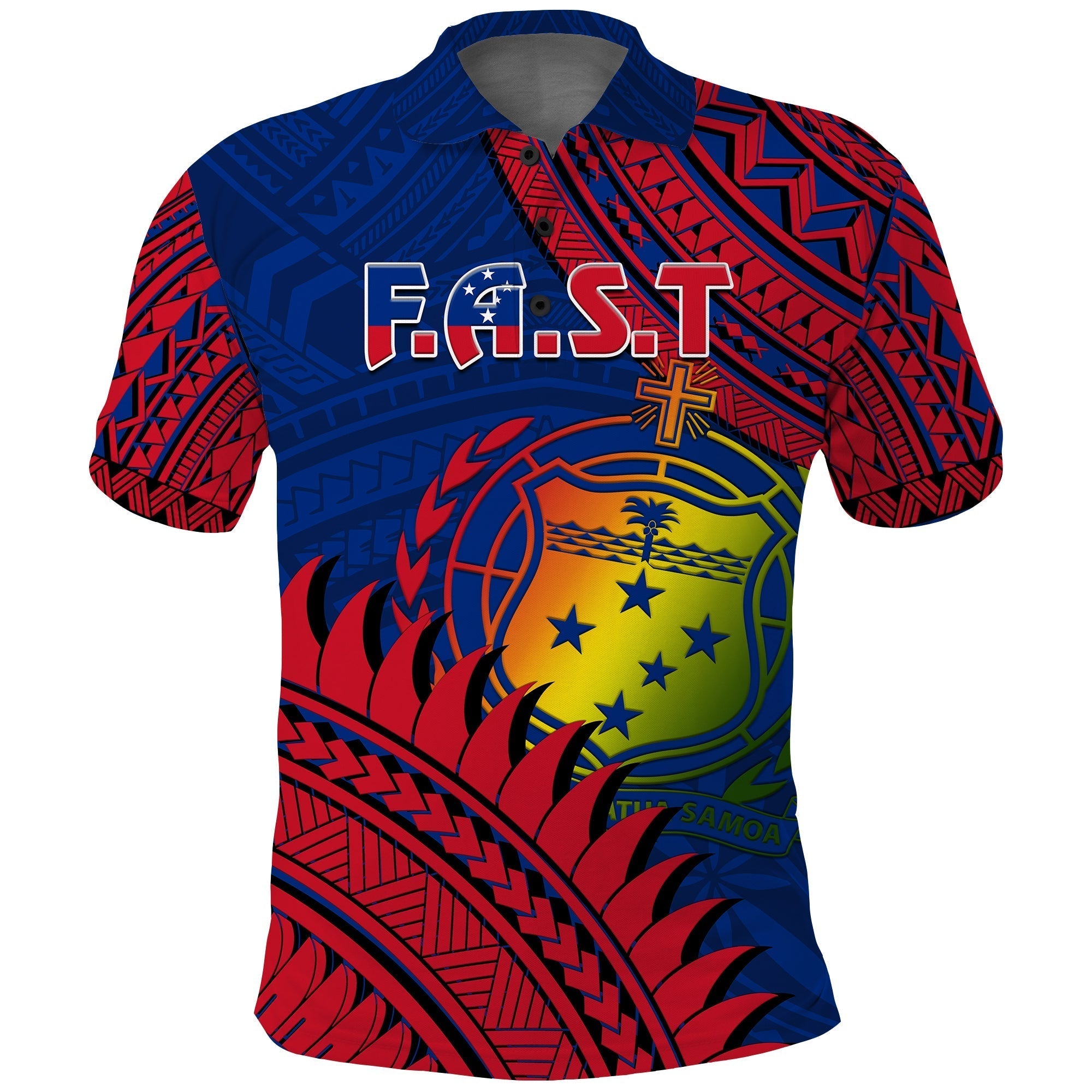 F.A.S.T Samoa Polo Shirt Samoan Coat Of Arms Polynesian Pattern LT14