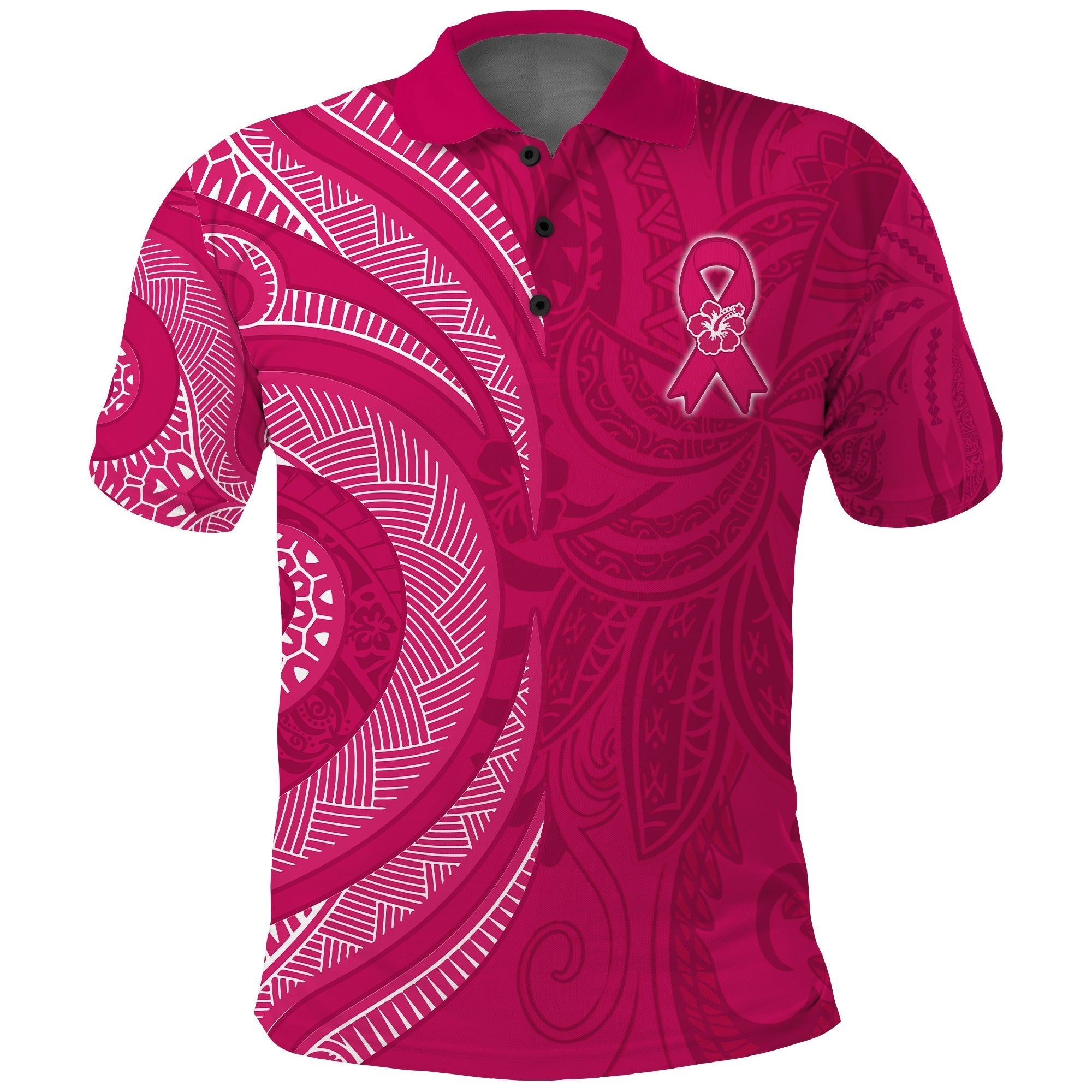 Breast Cancer Awareness Polo Shirt Hibiscus Polynesian No One Fights Alone LT13
