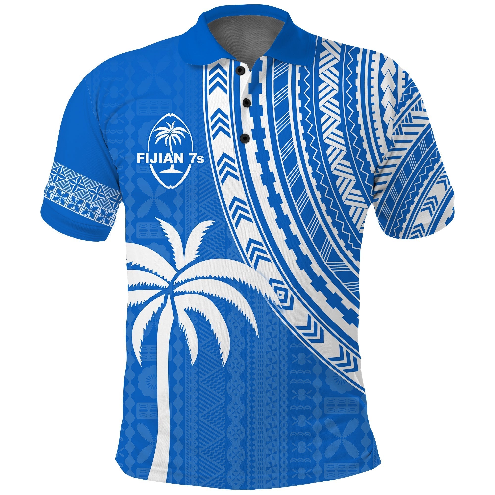 Custom Text and Number Fiji Rugby Sevens Polo Shirt Fijian 7s Tapa Polynesian Blue Ver.01 LT13
