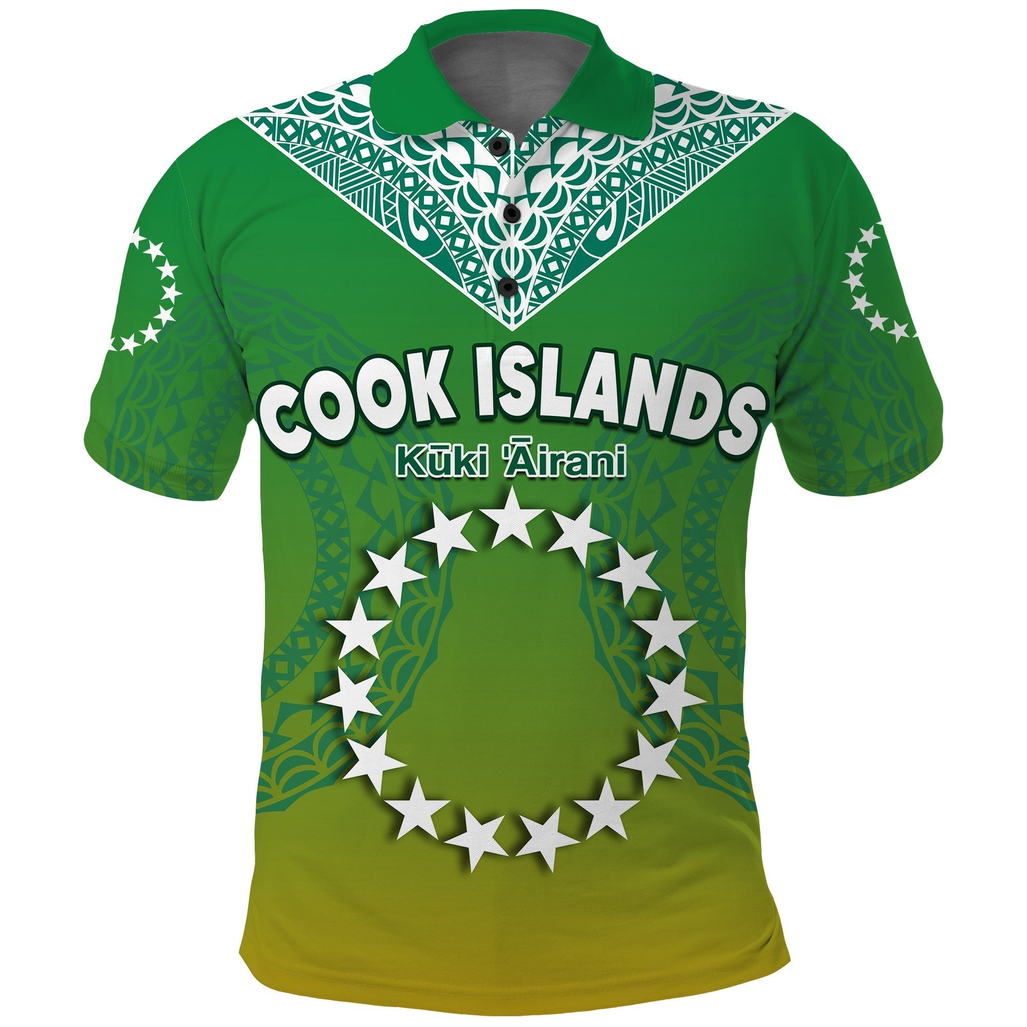 Cook Islands Polo Shirt Circle Pattern Mix Sea Turtle Green Version LT14