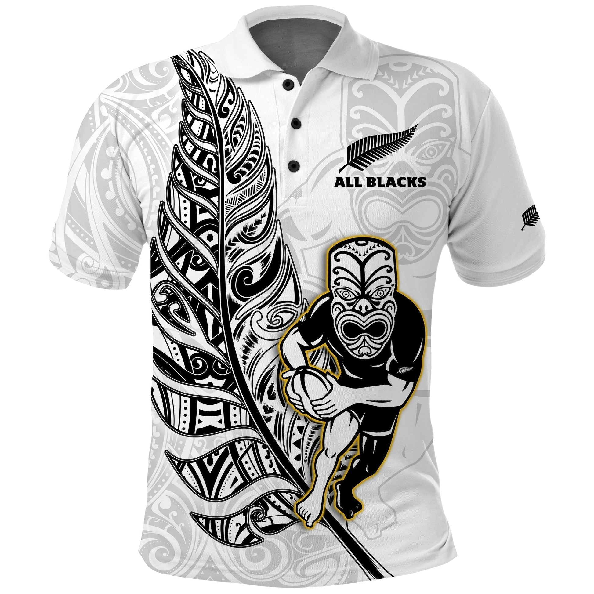 New Zealand 2022 Rugby Polo Shirt All Black Silver Fern Maori Pattern Version White LT14