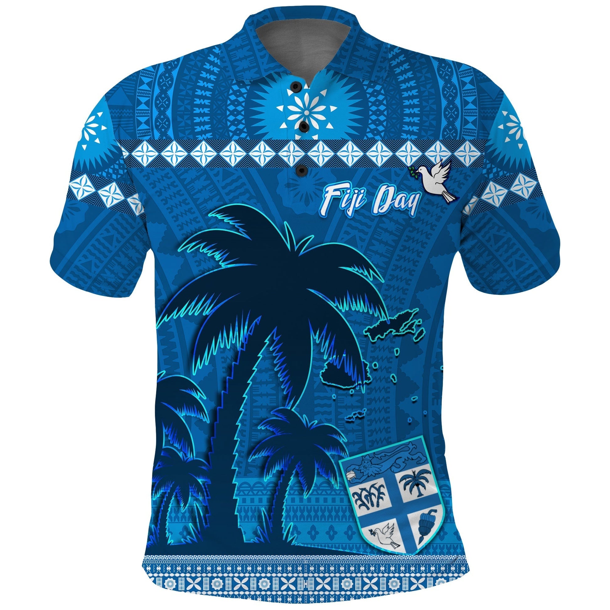 Custom Bula Fiji Day Polo Shirt Fijian Tapa with Palm Tree 52nd Anniversary LT13