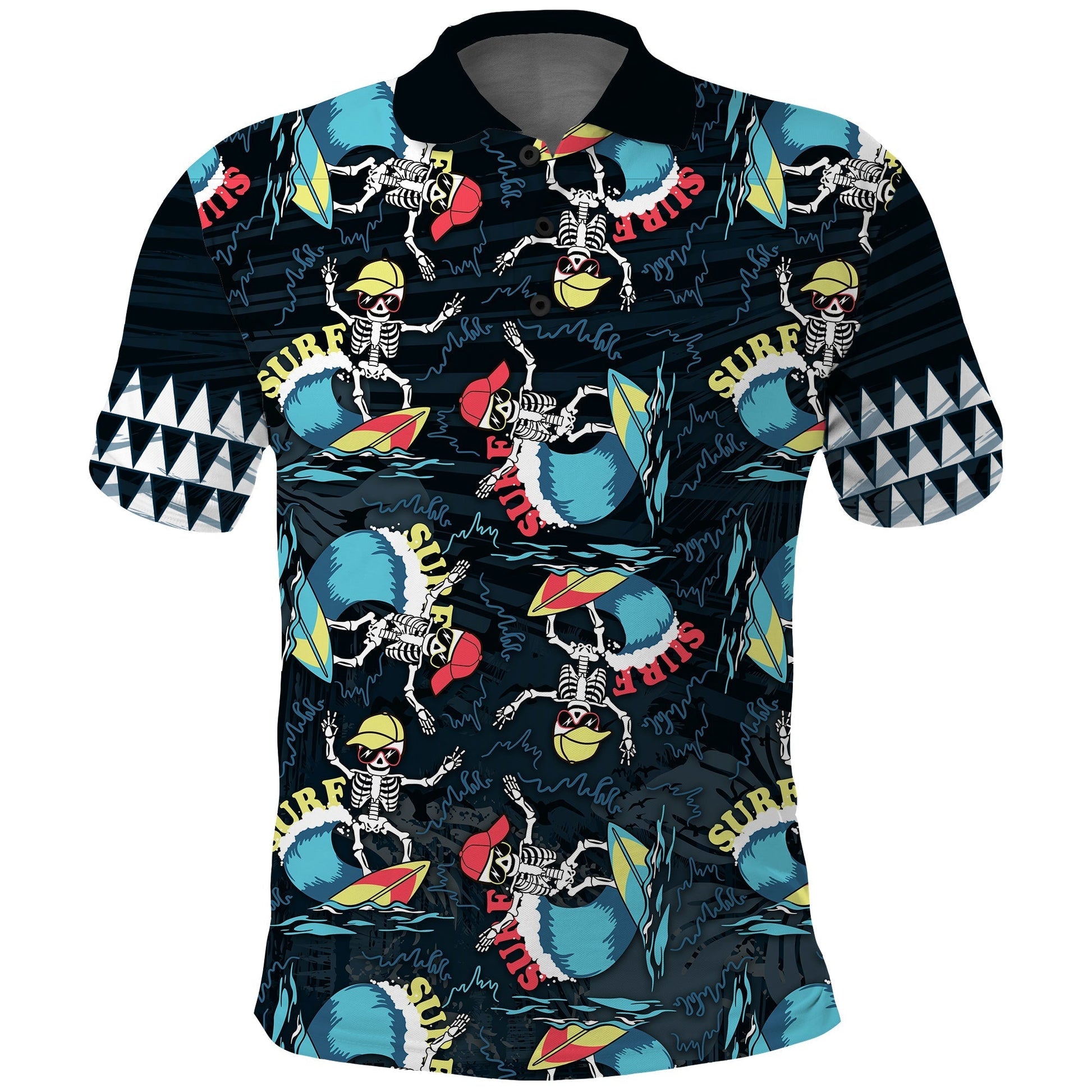 Custom Hawaii Skeleton Surf Polo Shirt Halloween Hawaiian Tribal LT13