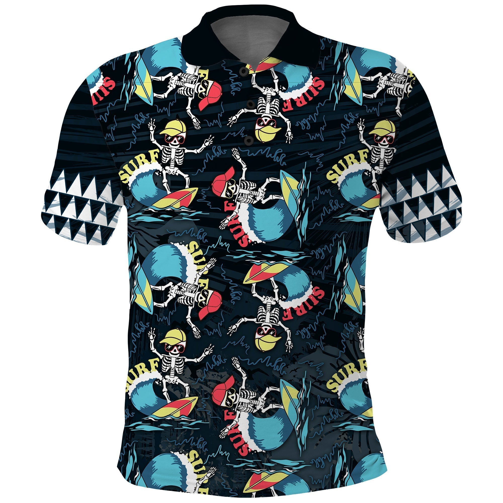 Custom Hawaii Skeleton Surf Polo Shirt Halloween Hawaiian Tribal LT13