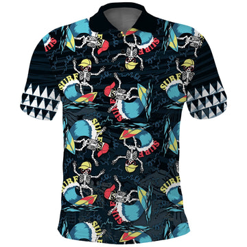 Custom Hawaii Skeleton Surf Polo Shirt Halloween Hawaiian Tribal LT13