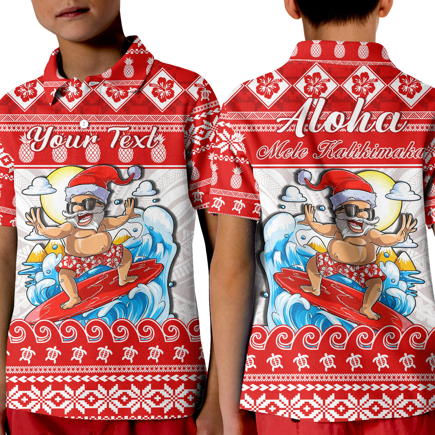 Custom Christmas Hawaii Polo Shirt Surfing Santa Mele Kalikimaka Polynesian LT14